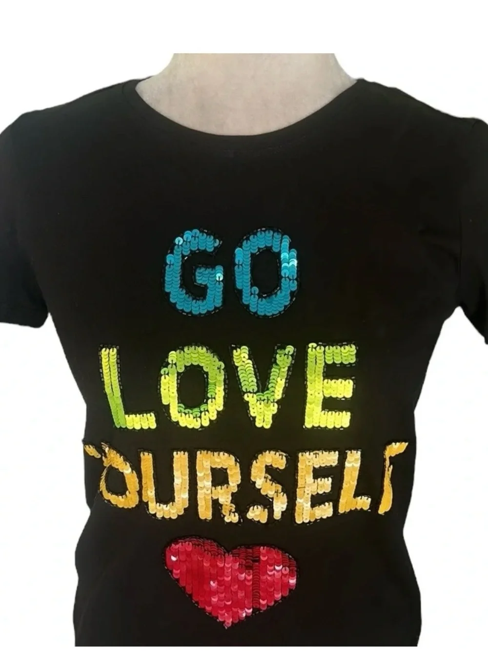 Alice + Olivia Black Short-Sleeve 'Go Love Yourself' Graphic Tee
